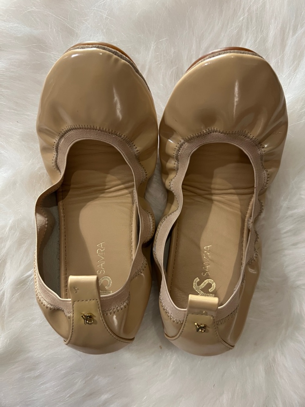 🩰🫔✨⚡️Yosi Samra Beige Patent Ballet Flats
